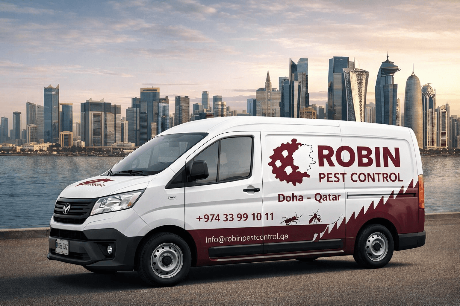Robin Pest Control branded van in Doha, Qatar